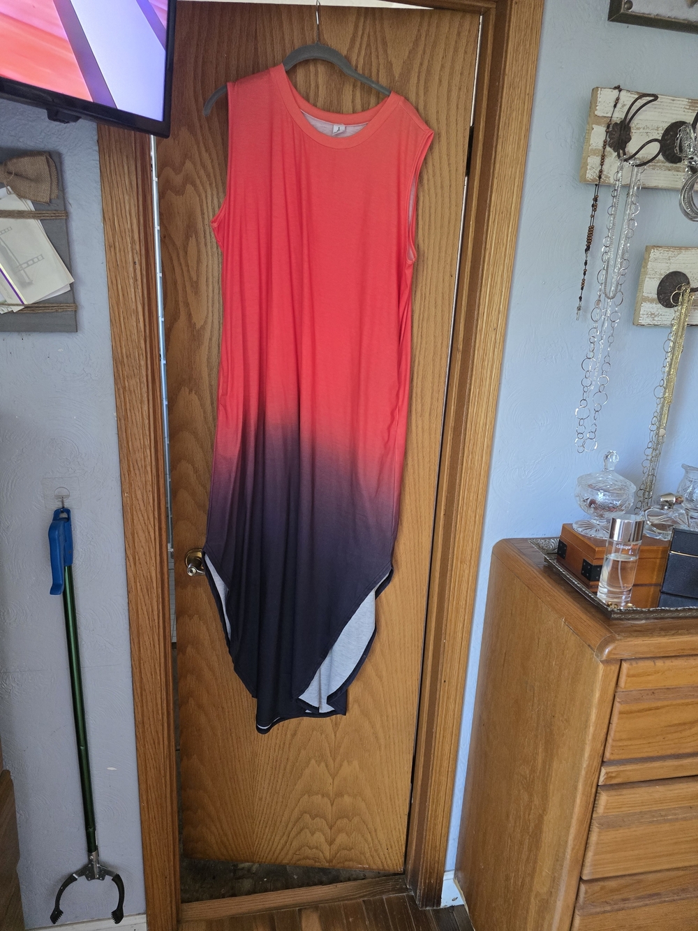 Sleeveless Red Ombre Maxi Dress with High-Low Hem